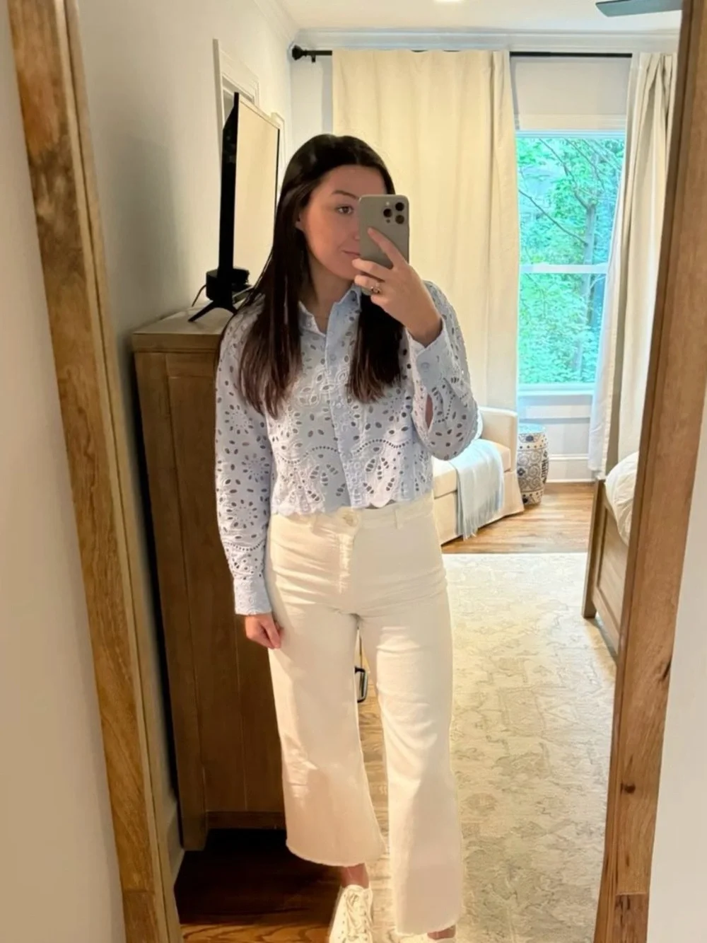 Light blue eyelet top